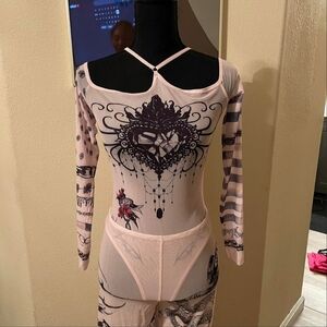 Blush Pink Tatooed Heart Two Piece Bodysuit Size Large